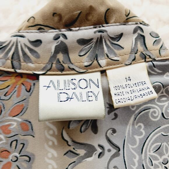 Blouse Sz 14 Floral Gold Gray Business Casual Officewear Secretary Professional - Picture 16 of 16